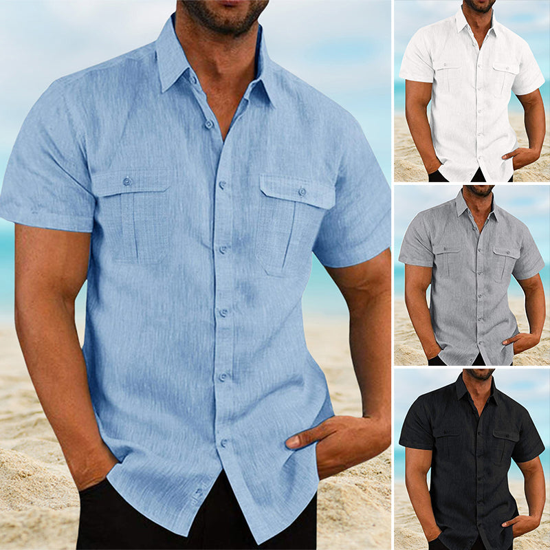 Chemise à manches courtes extensible avec poches