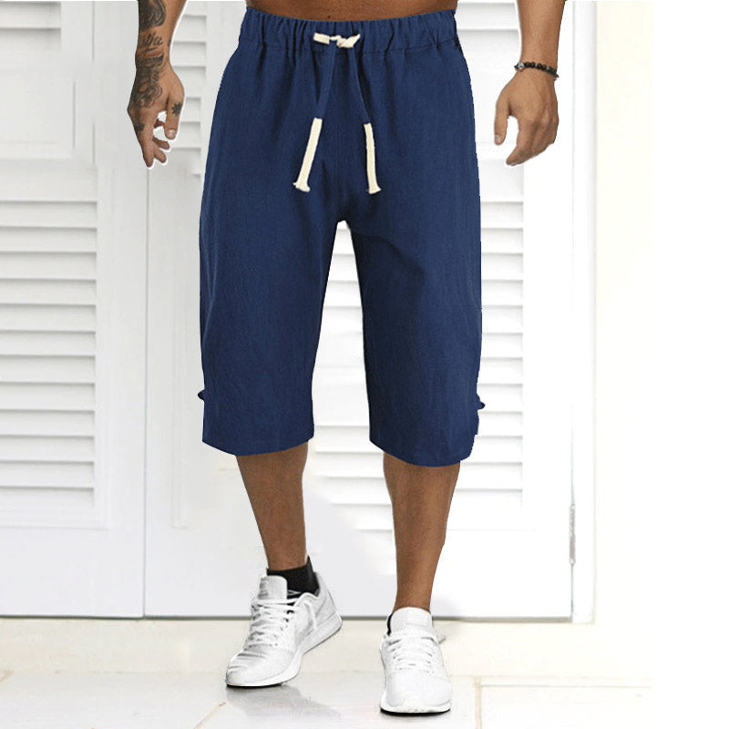 Short décontracté en lin de couleur unie pour hommes d'été
