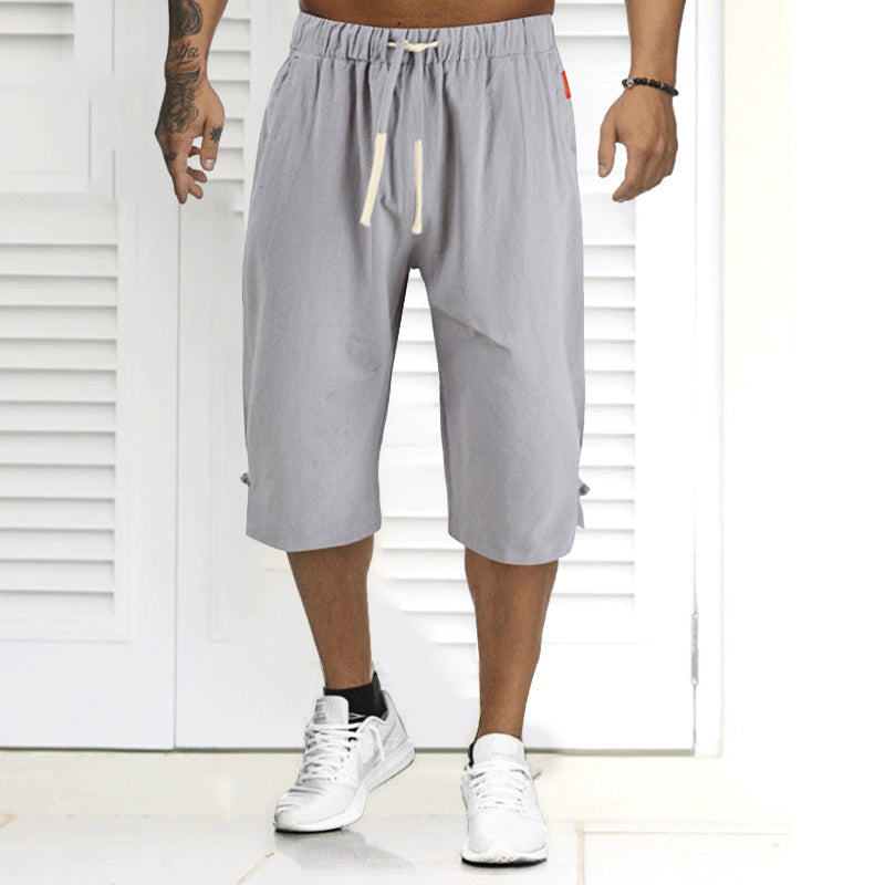 Short décontracté en lin de couleur unie pour hommes d'été