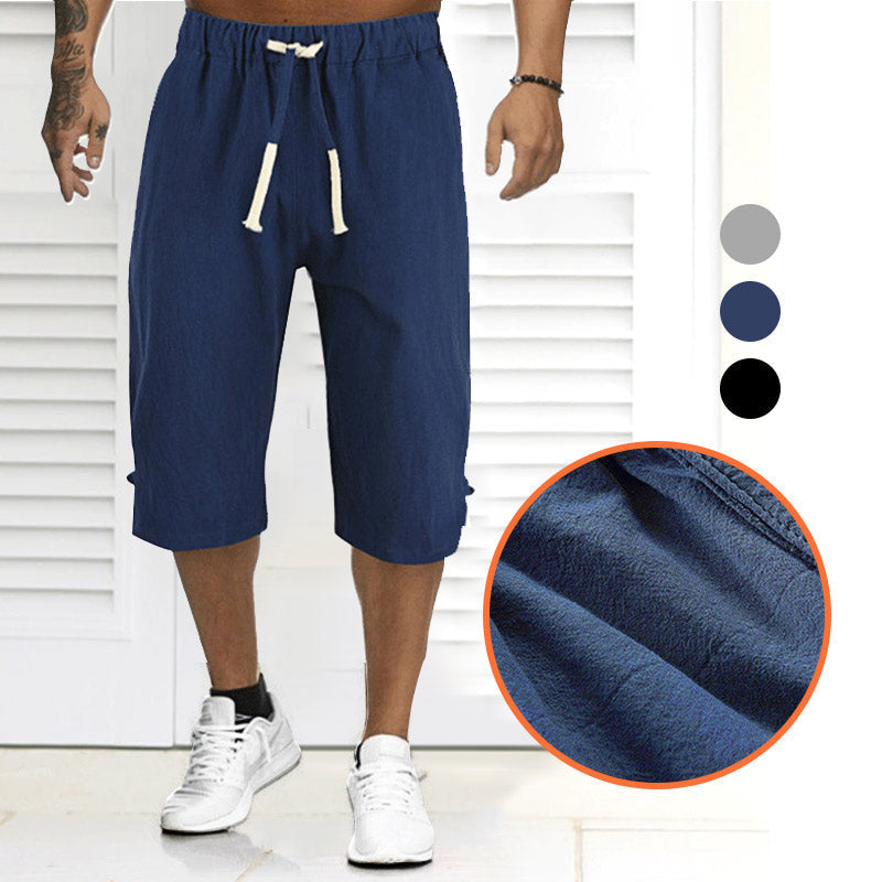Short décontracté en lin de couleur unie pour hommes d'été