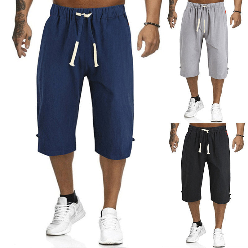 Short décontracté en lin de couleur unie pour hommes d'été