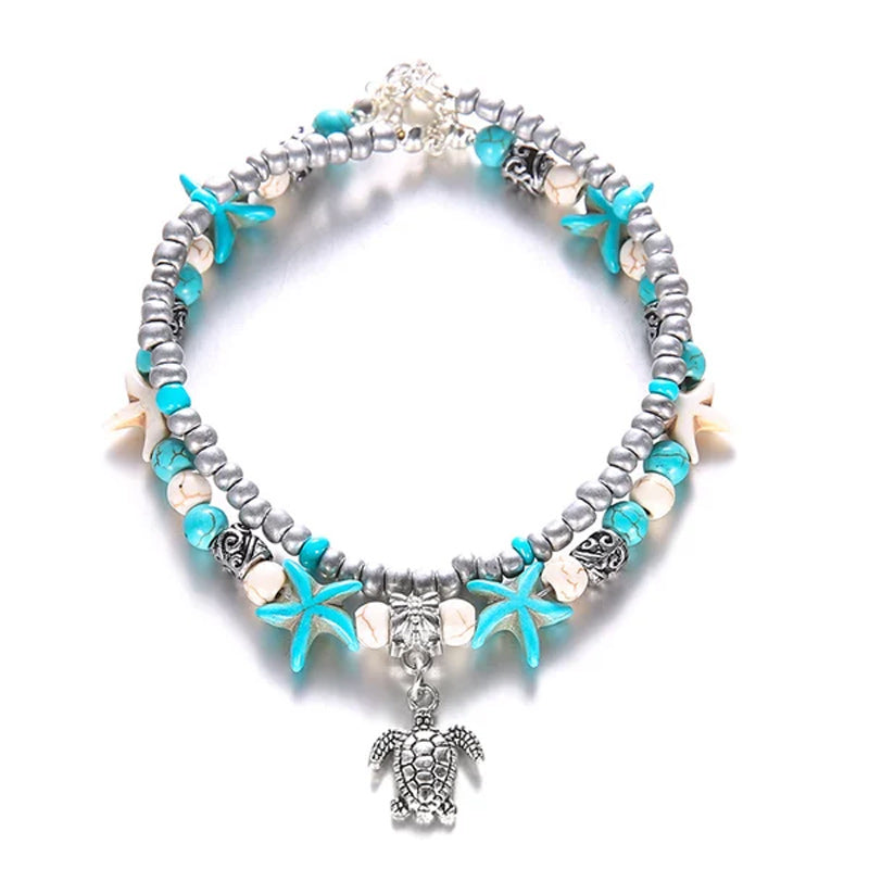 Tortue de Mer Bracelet de Cheville Étoile de Mer Turquoise