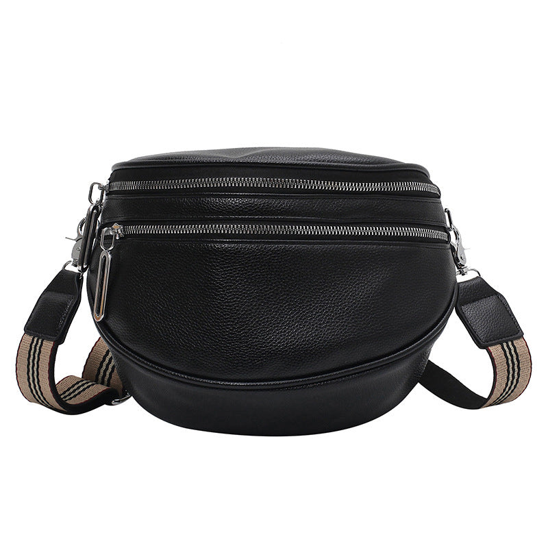 Sac de poitrine à bandoulière solide en cuir multi-poches pour femmes