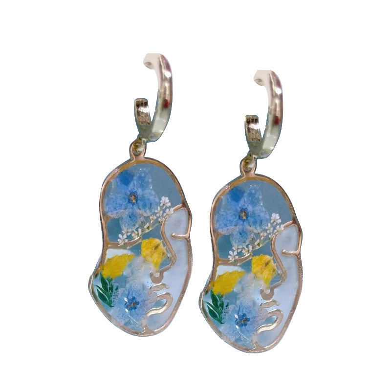 Boucles d'Oreilles Fleurs Pressées - Visage abstrait ne m'oublie pas fleur