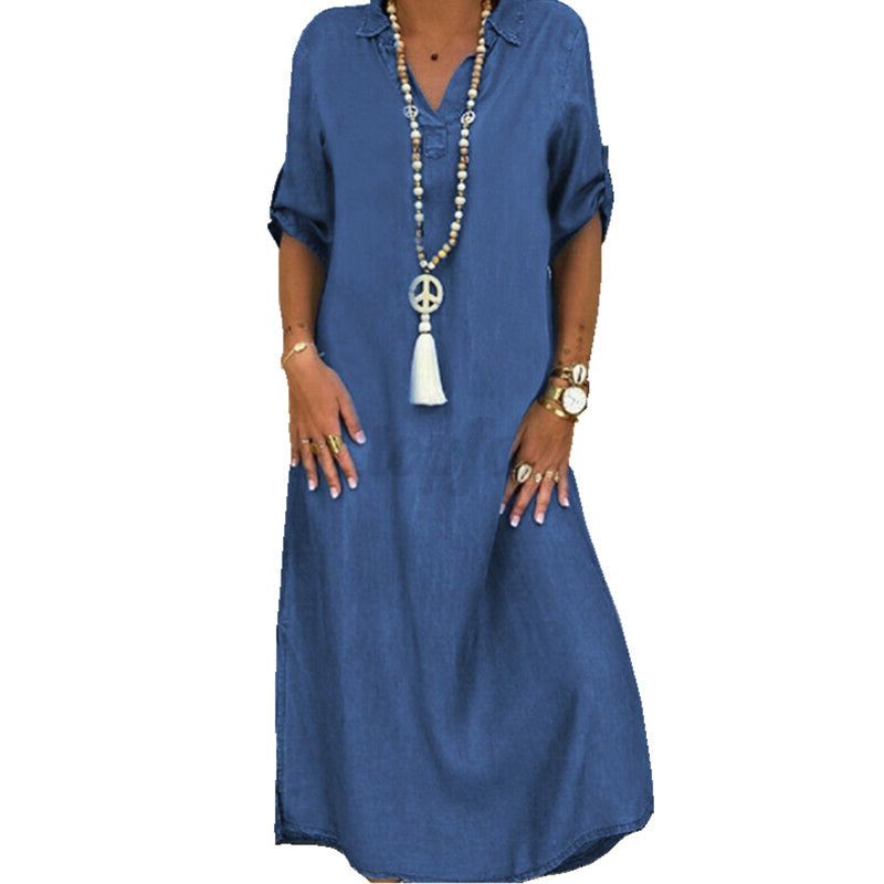 Robe en jean uni pour femme