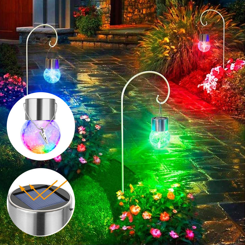 Lampes solaires suspendues en verre craquelé multicolore